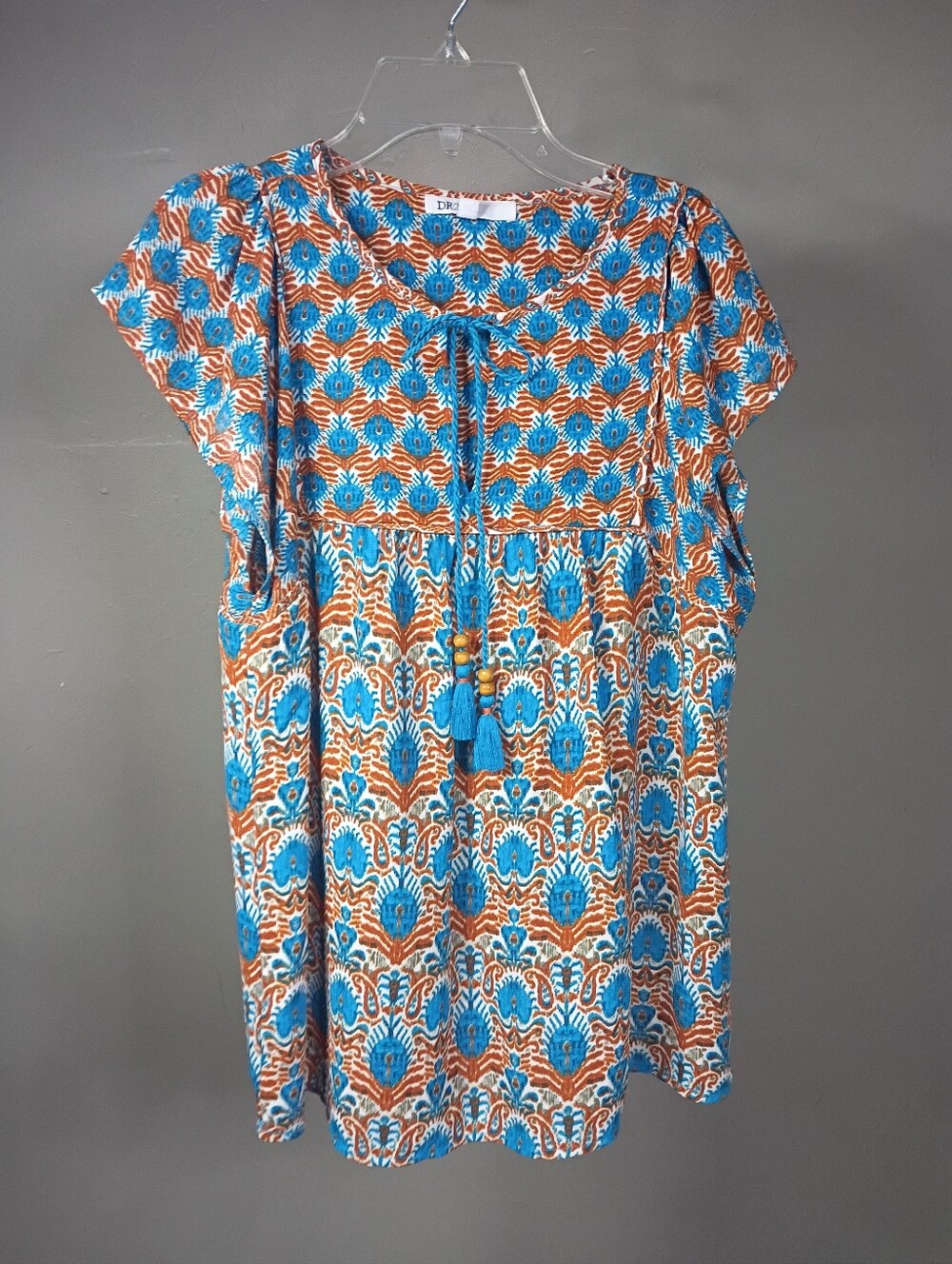 DR2 Blue & Brown Floral Tassel Tie Tunic